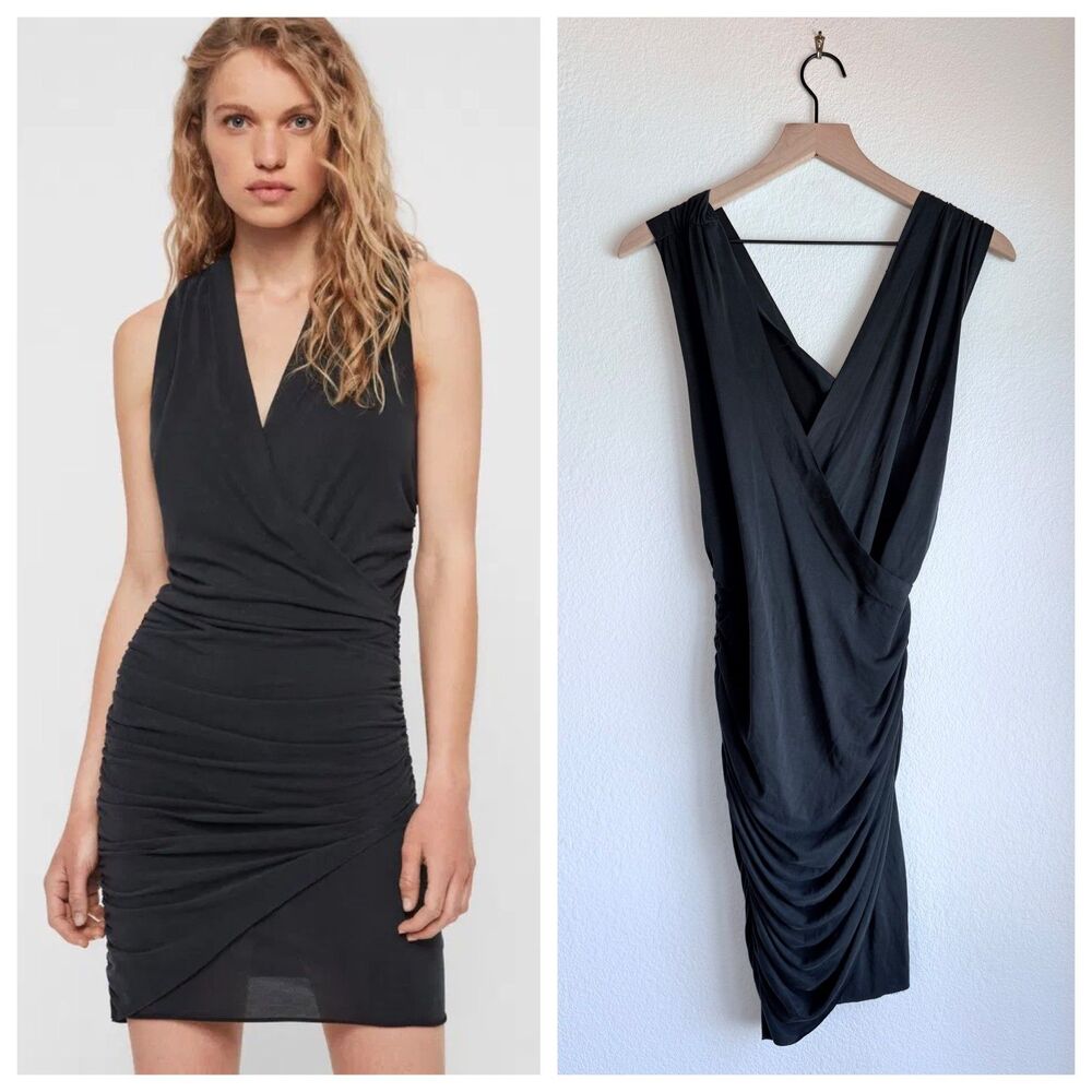 NWT AllSaints Nirman Bodycon Cross Back Mini Dress in Gray Black Size Medium